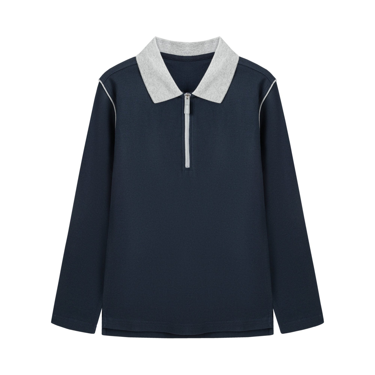 Everanne Unisex Piqué Long Sleeve Quarter-Zip T-Shirt with Contrast Collar