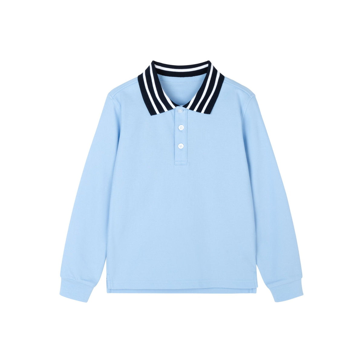 Everanne Unisex Piqué Long Sleeve T-Shirt Cotton Blend Stripe Collar