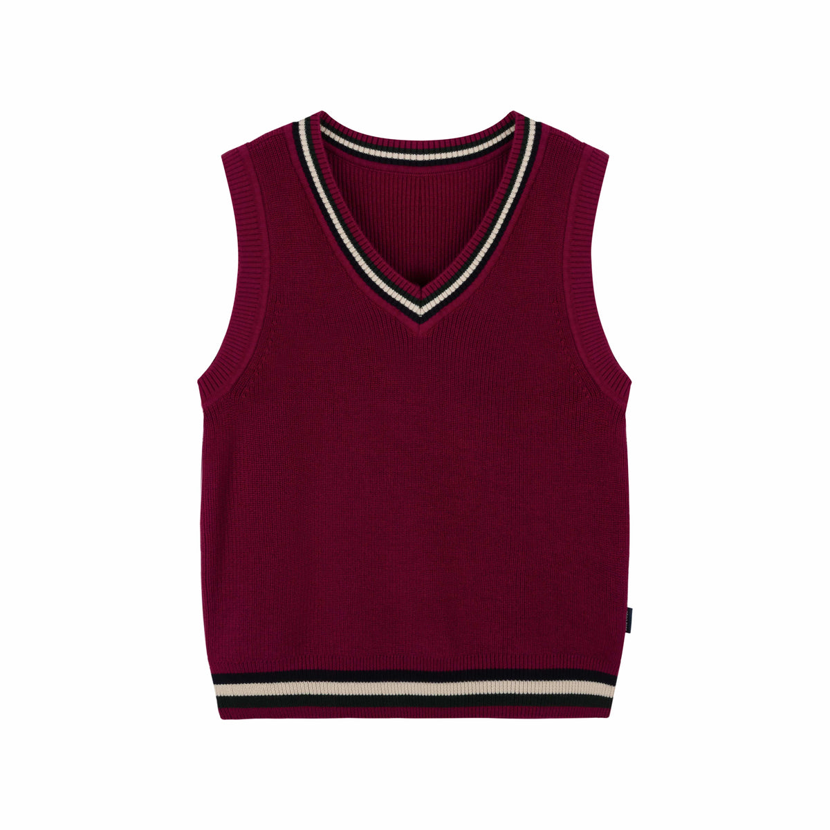 Everanne Red Cotton V-Neck Sweater Vest with Striped Collar School Uniform