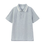 Unisex kids short sleeve polo shirt by Everanne in gray cotton blend pique mesh fabric, casual and comfortable.