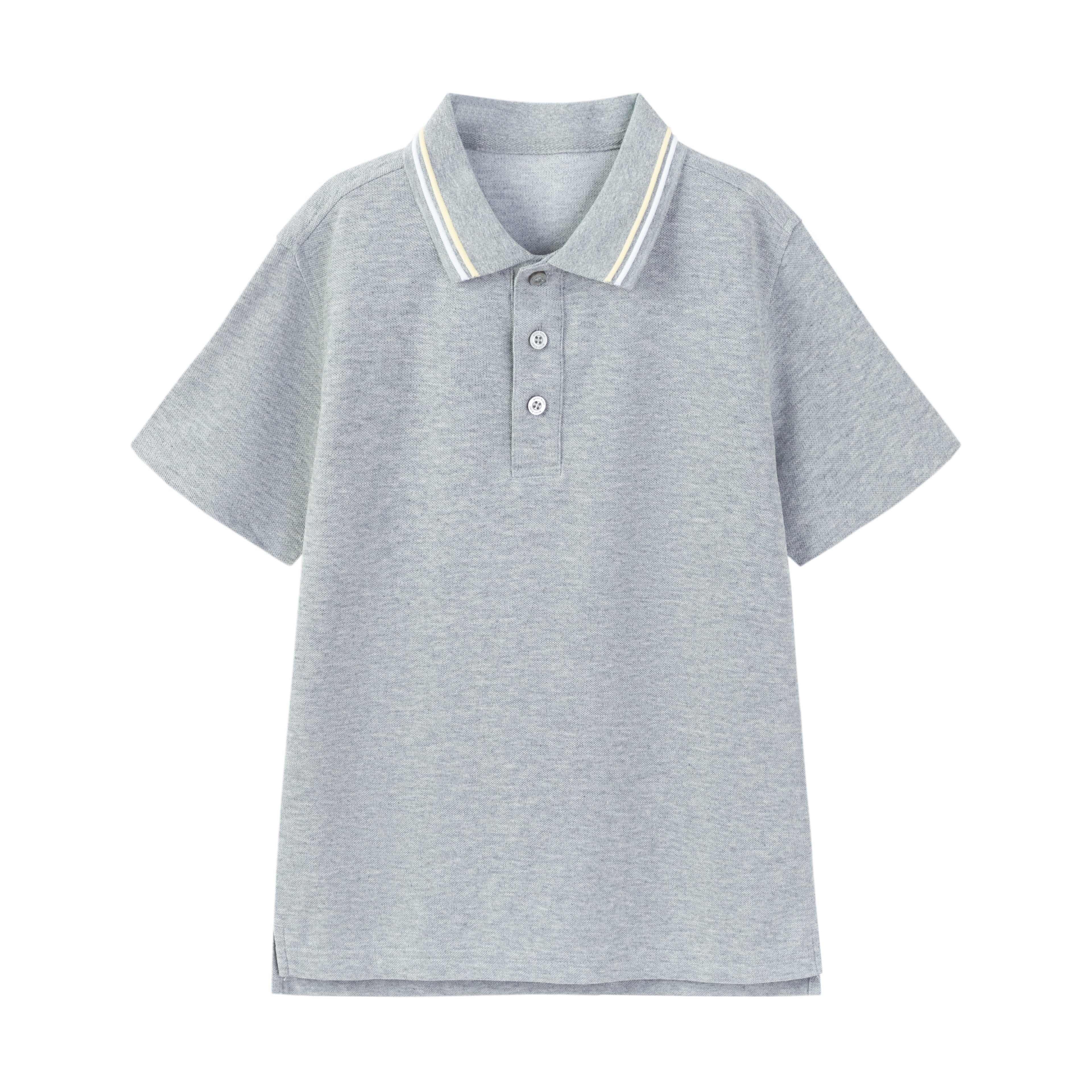 Unisex kids short sleeve polo shirt by Everanne in gray cotton blend pique mesh fabric, casual and comfortable.