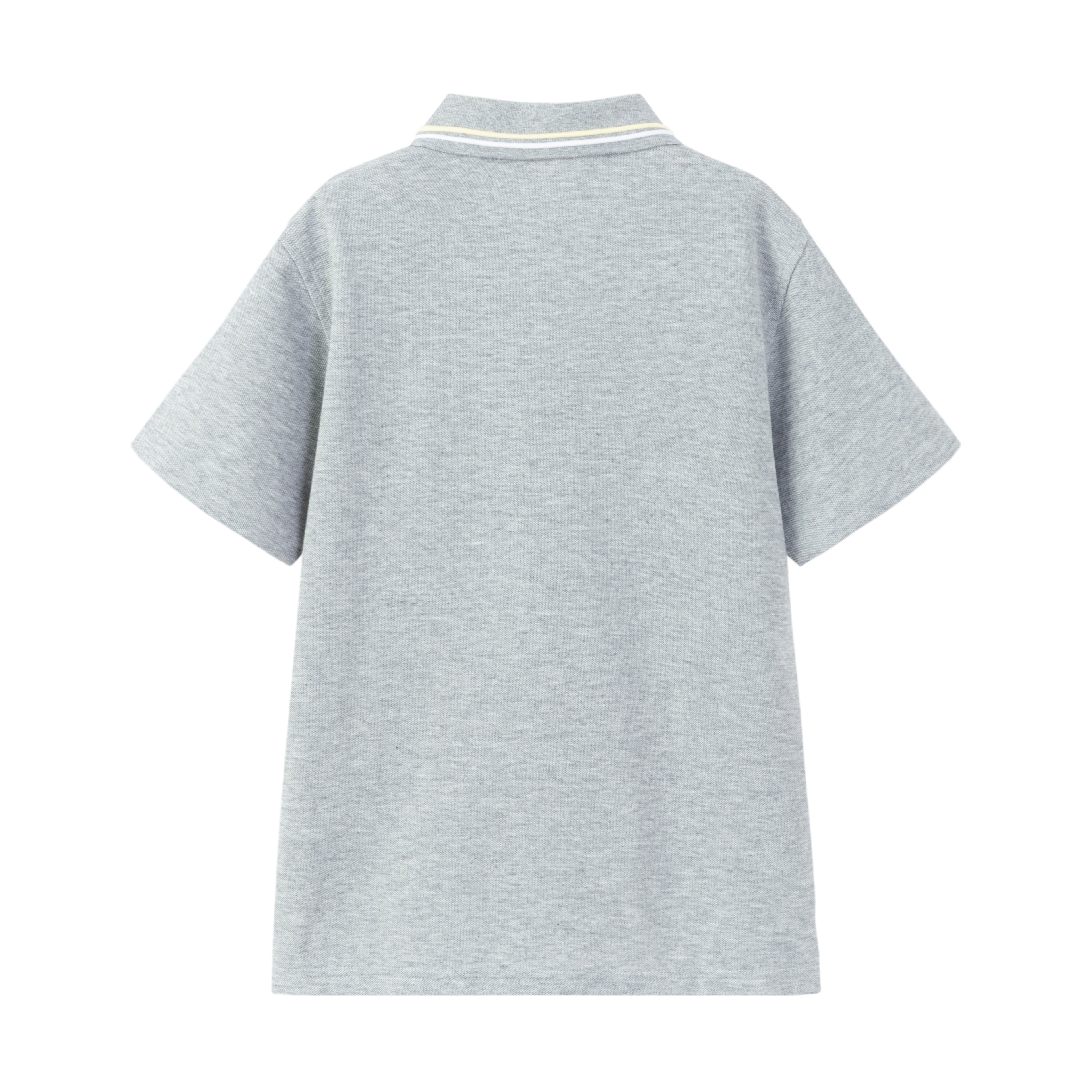 Everanne unisex kids' short sleeve gray polo shirt made of cotton blend piqué mesh, casual and comfortable for children.