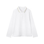 Everanne Unisex Cotton Blend Long Sleeve Polo Shirt with Ribbed Collar White