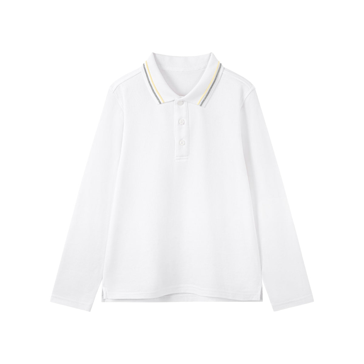 Everanne Unisex Cotton Blend Long Sleeve Polo Shirt with Ribbed Collar White