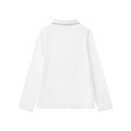 Everanne Unisex Cotton Blend Long Sleeve Polo Shirt with Ribbed Collar White
