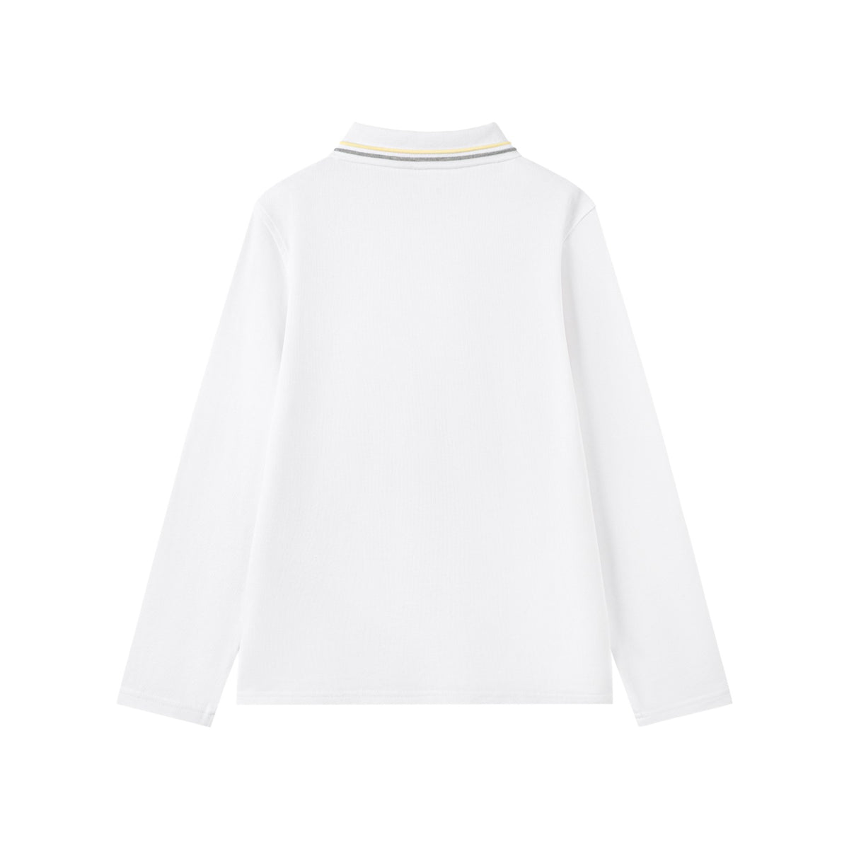 Everanne Unisex Cotton Blend Long Sleeve Polo Shirt with Ribbed Collar White