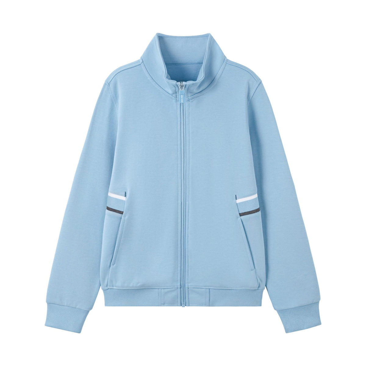 Everanne Unisex Youth Sports Zip-Up Jacket with Stand Collar Ribbing Blue