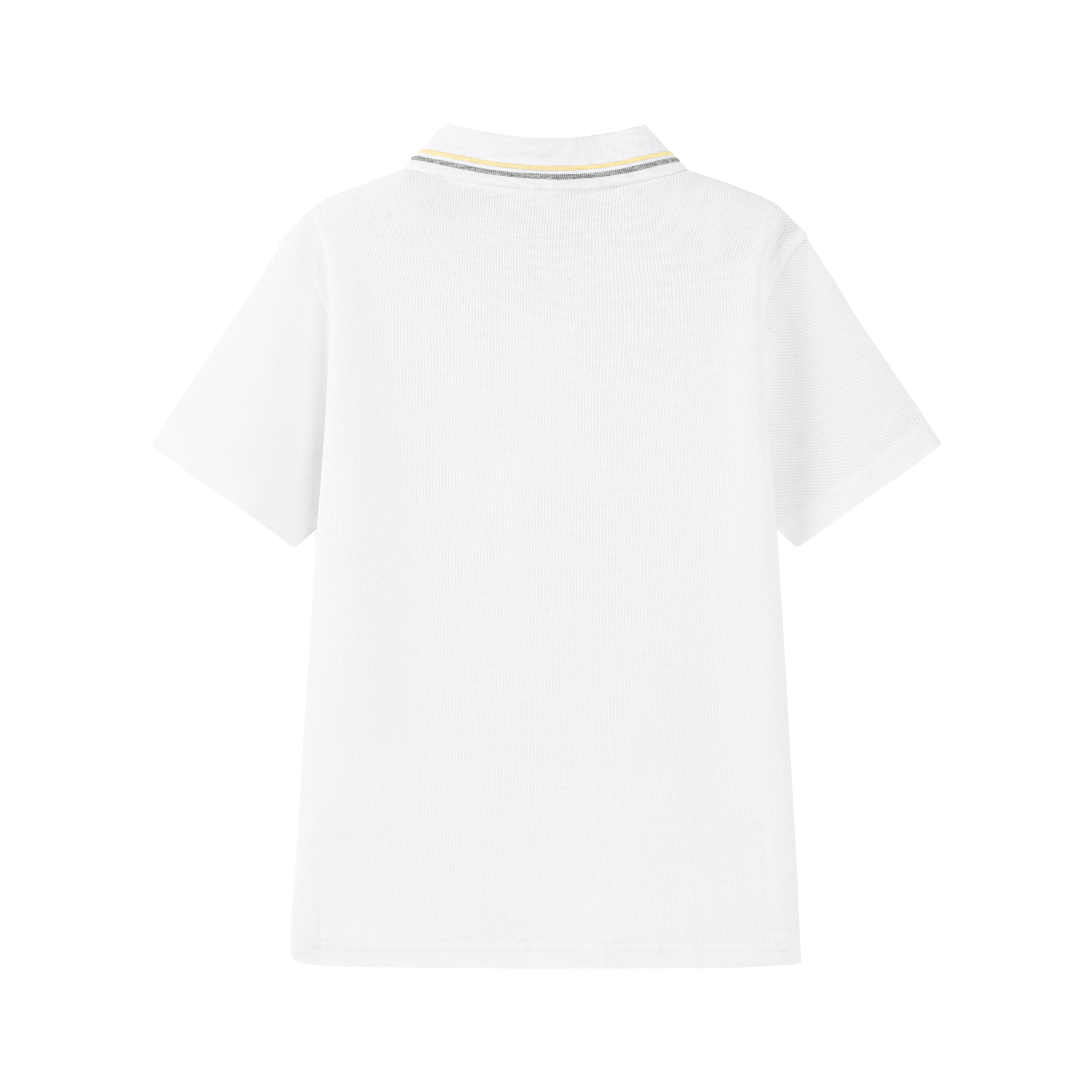 White unisex kids polo shirt by Everanne, short sleeve, cotton blend pique mesh fabric, casual T-shirt for children.