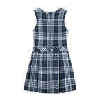 Everanne girls' navy plaid school uniform jumper dress with pleated skirt, suitable for school and casual wear.
