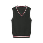 Everanne Cotton V-Neck Sweater Vest Striped Collar School Uniform