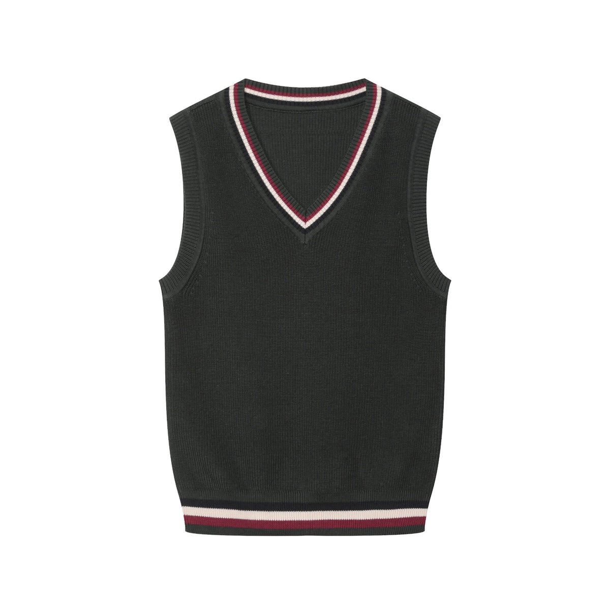 Everanne Cotton V-Neck Sweater Vest Striped Collar School Uniform