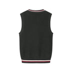 Everanne Cotton V-Neck Sweater Vest Striped Collar School Uniform