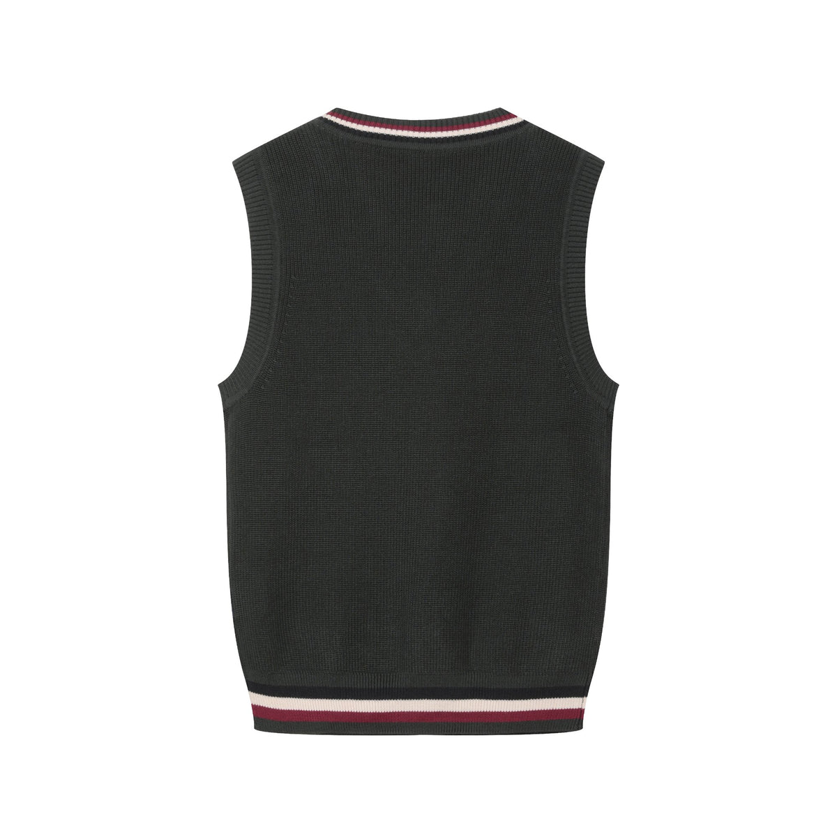 Everanne Cotton V-Neck Sweater Vest Striped Collar School Uniform
