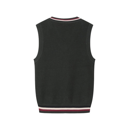 Everanne Cotton V-Neck Sweater Vest Striped Collar School Uniform