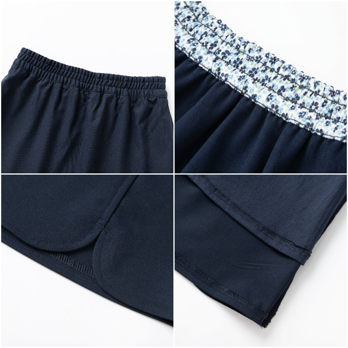 Everanne girls' navy preppy skirt with adjustable waist and built-in shorts, featuring a classic, stylish design.