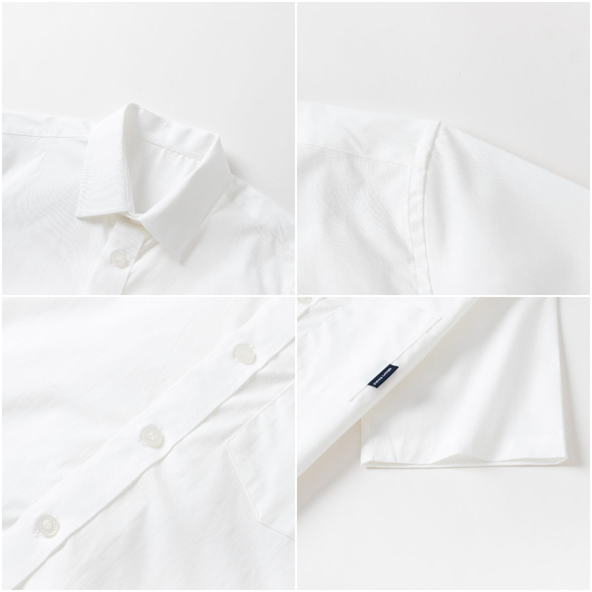 Boy wearing a white Everanne short-sleeve summer shirt with a front pocket, casual button-up top, and comfortable look.