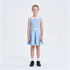 Everanne Girls Piqué Short Sleeve Dress V-Neck Peter Pan Collar Bow