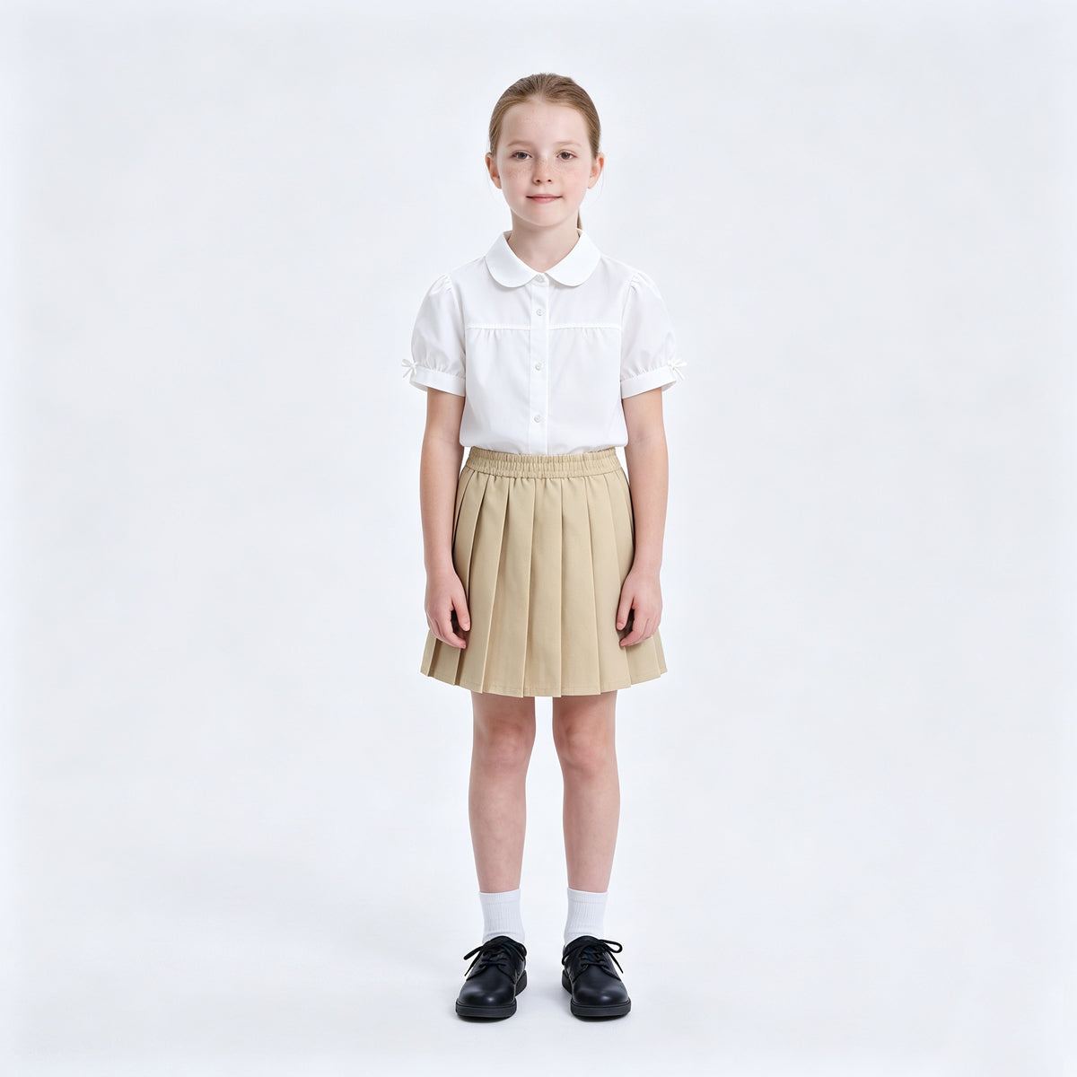 Everanne Girls Pleated School Uniform Skirt Elastic Waist Organic Lining Khaki