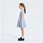 Everanne Girls Piqué Short Sleeve Dress V-Neck Peter Pan Collar Bow