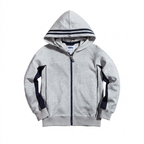 Everanne Unisex Youth Sports Zip-Up Hooded Jacket Windproof Ribbed Hem Gray & Navy