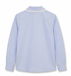 Glacier Blue Lace-Collar Long Sleeve Shirt with Ribbon Tie