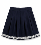 Lace-Hem Pleated High-Waisted Skirt