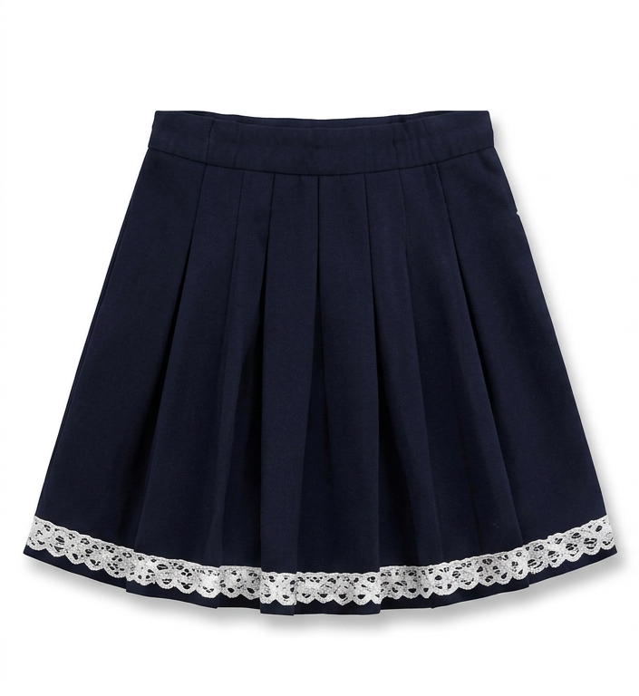 Lace-Hem Pleated High-Waisted Skirt