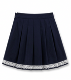 Lace-Hem Pleated High-Waisted Skirt