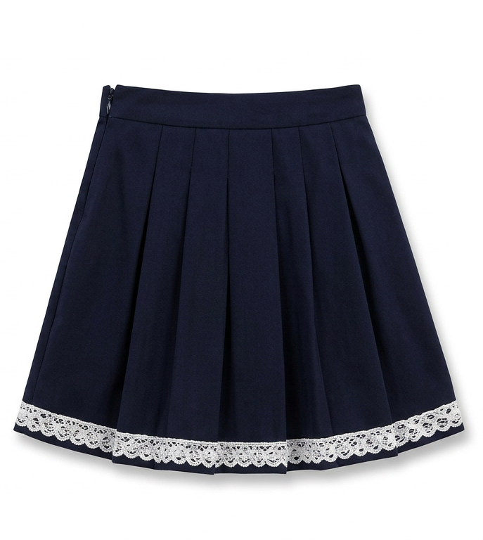 Lace-Hem Pleated High-Waisted Skirt