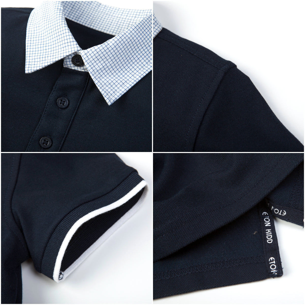 Everanne unisex kids navy short sleeve polo shirt made of cotton blend piqué mesh, featuring a classic collar and button placket.