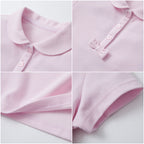 Pink girls' short-sleeve T-shirt with pique mesh fabric, crew neck, and bow detail, by Everanne.
